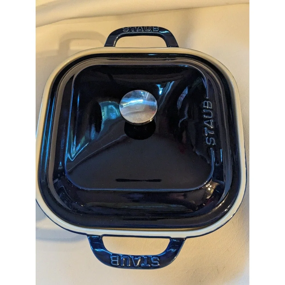 Staub Ceramic Square Covered Baking Dish Dark Blue 9 X 9 In Microwave Oven Safe